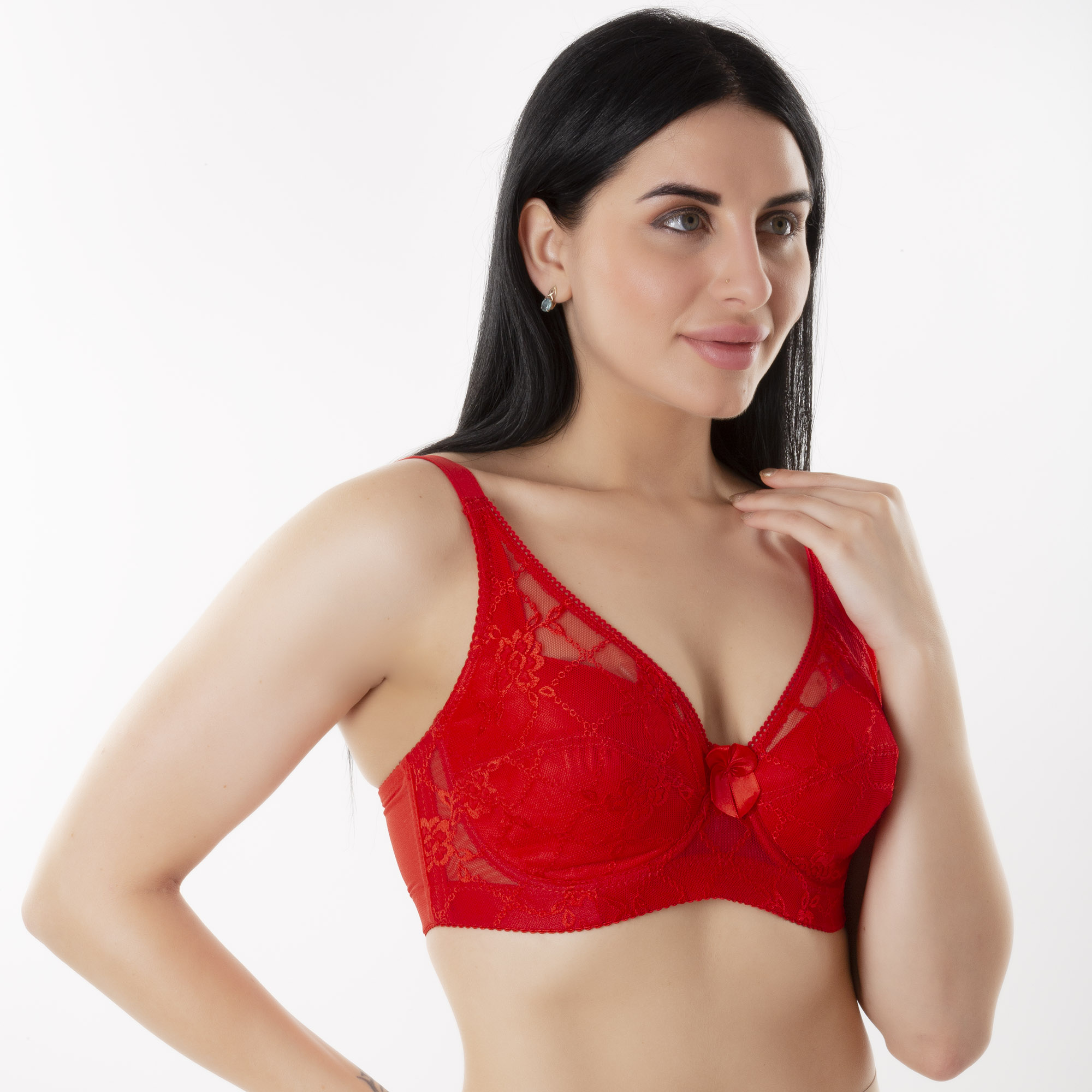 Womens Plus Size Full Coverage Underwire Unlined Minimizer Lace Bra Dark  Red 34H