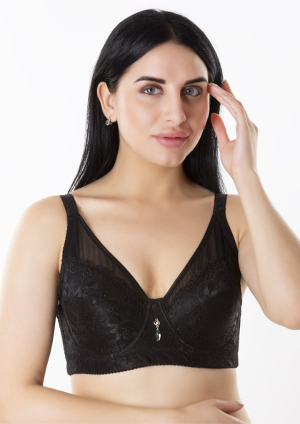 girl wearing Femina Lace Underwired Full Cup Minimizer T-Shirt Bra in DD-Cup Size | Lovebird