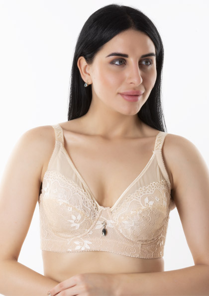 girl wearing Femina Lace Underwired Full Cup Minimizer T-Shirt Bra in DD-Cup Size | Lovebird