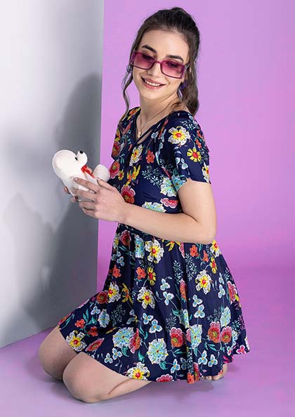 Buy Online Flower Print Swimming Costume Dress SW1970 with Shorts | Lovebird