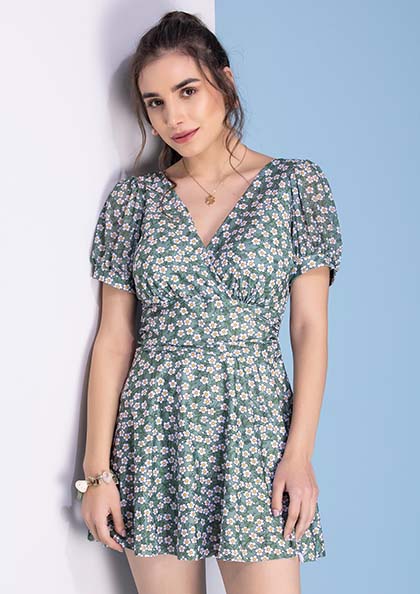 Buy Online Floral Printed Padded Swimming Dress with Attached Shorts | Lovebird