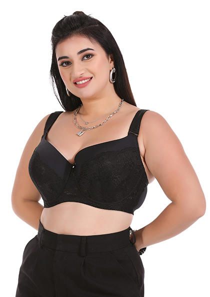 girl wearing High Support Full Coverage Under Wired Minimizer Bra in All Big Sizes (38F-40F-42F-44F-46F-48F) | Lovebird