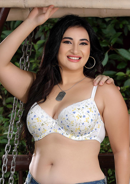 Lovebird Lingerie White Pearl is our most loved full Supported bra. Floral  Print/ Blue