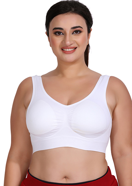 girl wearing AIR BRA, SPORTS BRA, STRETCHABLE REMOVAL PADDED & NON-WIRED SEAMLESS BRA 4XL | Lovebird