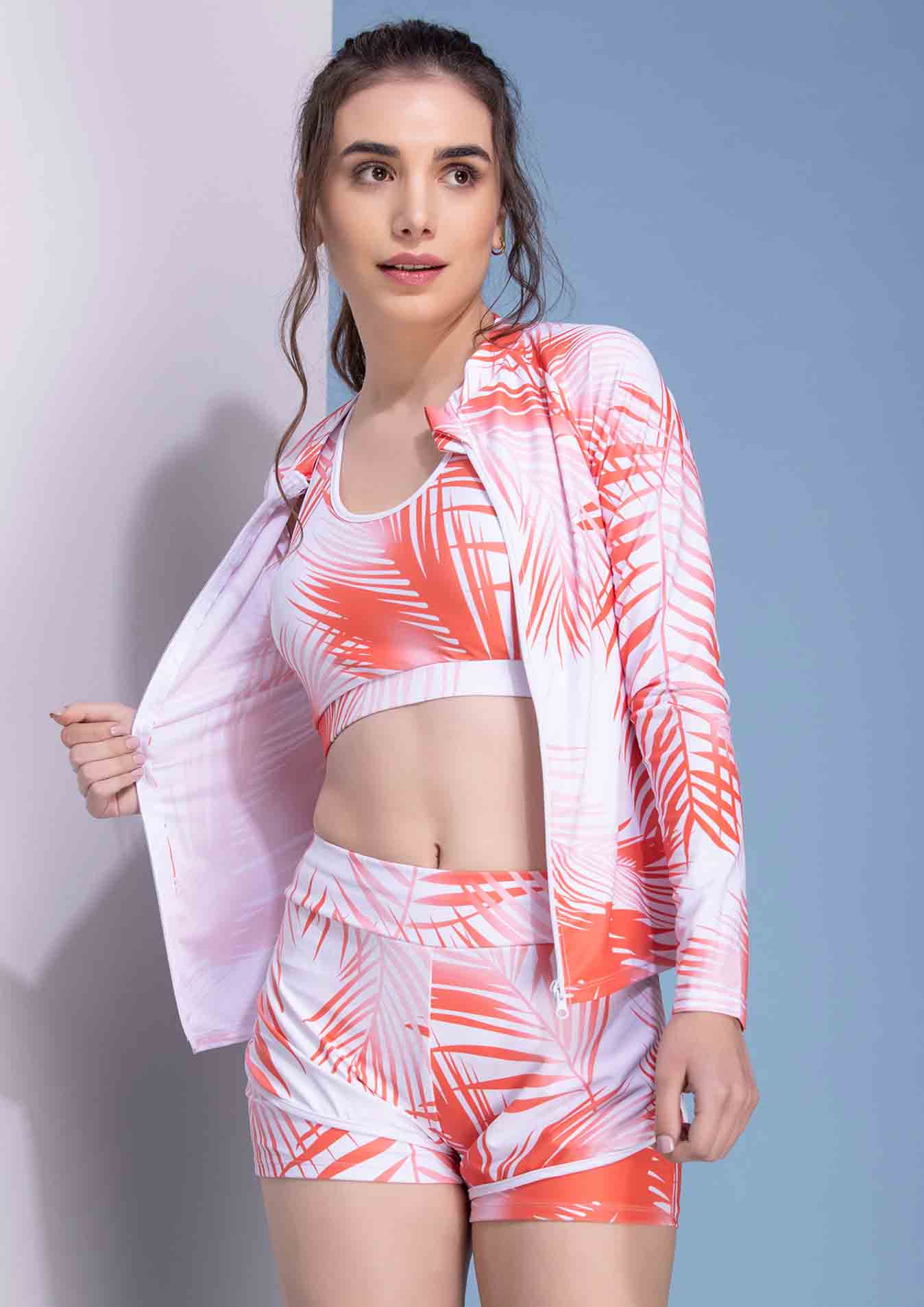 Buy Online VY2062 Sporty Swim Dress with a Jacket Floral Print | Lovebird