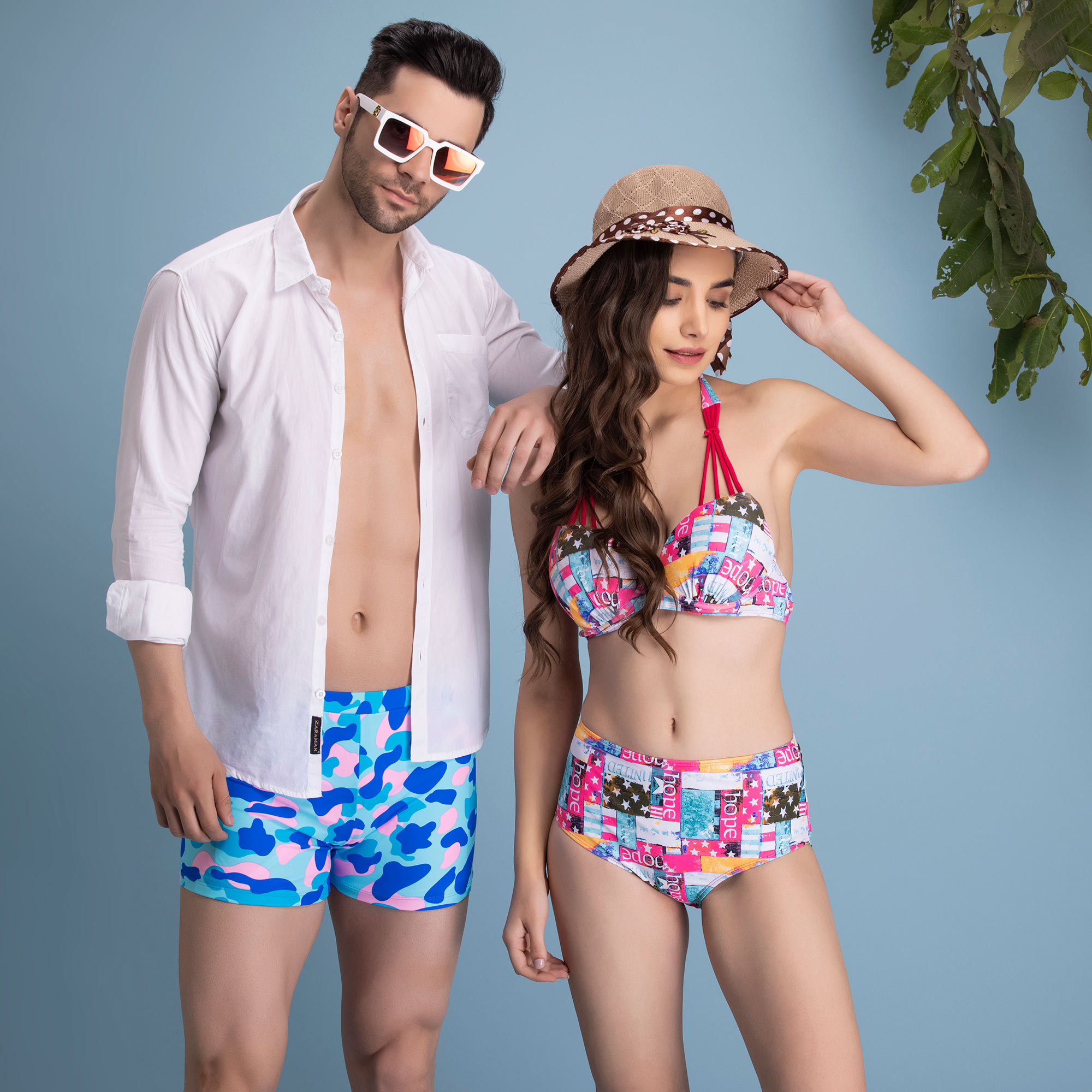 Printed 3Pcs Bikini Set Swimdress with Sarong