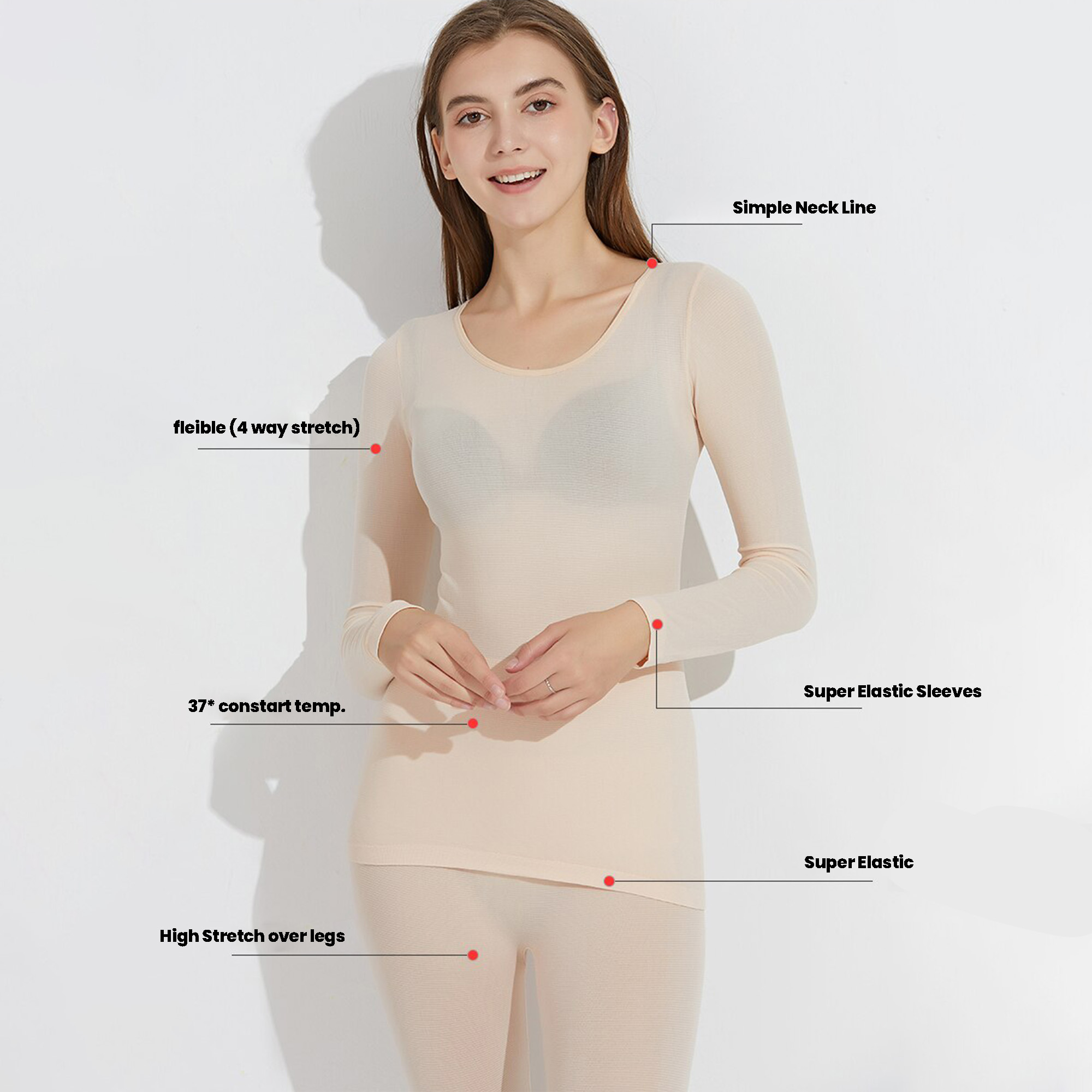 Ultra-thin Seamless Thermal Underwear 37 Degree Temperature Women's  Underwear 2 Long Sleeve Suit