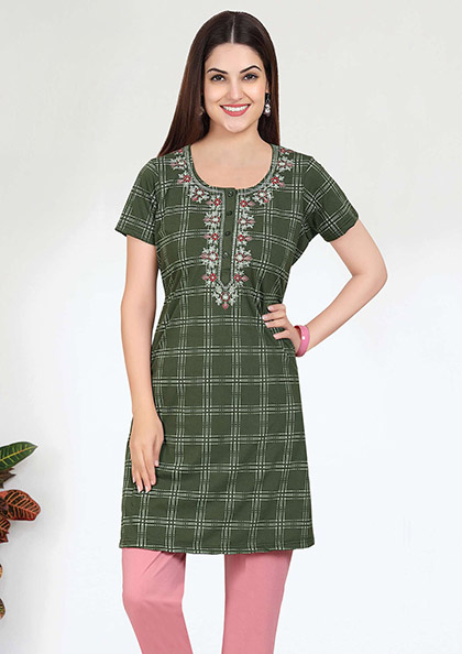 Buy Online NS-1005 Long Kurti Style Night Suit with Pyjama | Lovebird