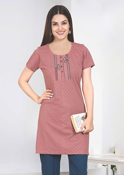 Buy Online NS-1005 Long Kurti Style Night Suit with Pyjama | Lovebird