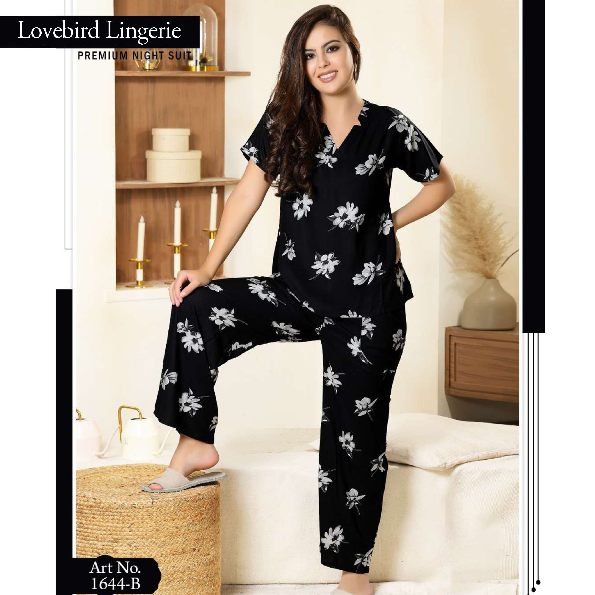 NS-1644 Ryon Cotton V Neck Printed Night Suit