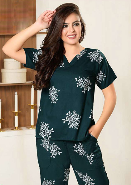 NS-1645B RYON COTTON V NECK PRINTED NIGHT SUIT