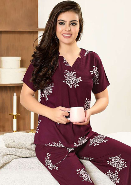 Buy Online NS-1645 Ryon Cotton V Neck Printed Night Suit | Lovebird