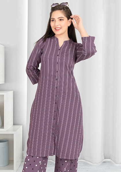 Buy Online NS-KPL404 Front Open Long Kurti Plazo Nightsuit | Lovebird