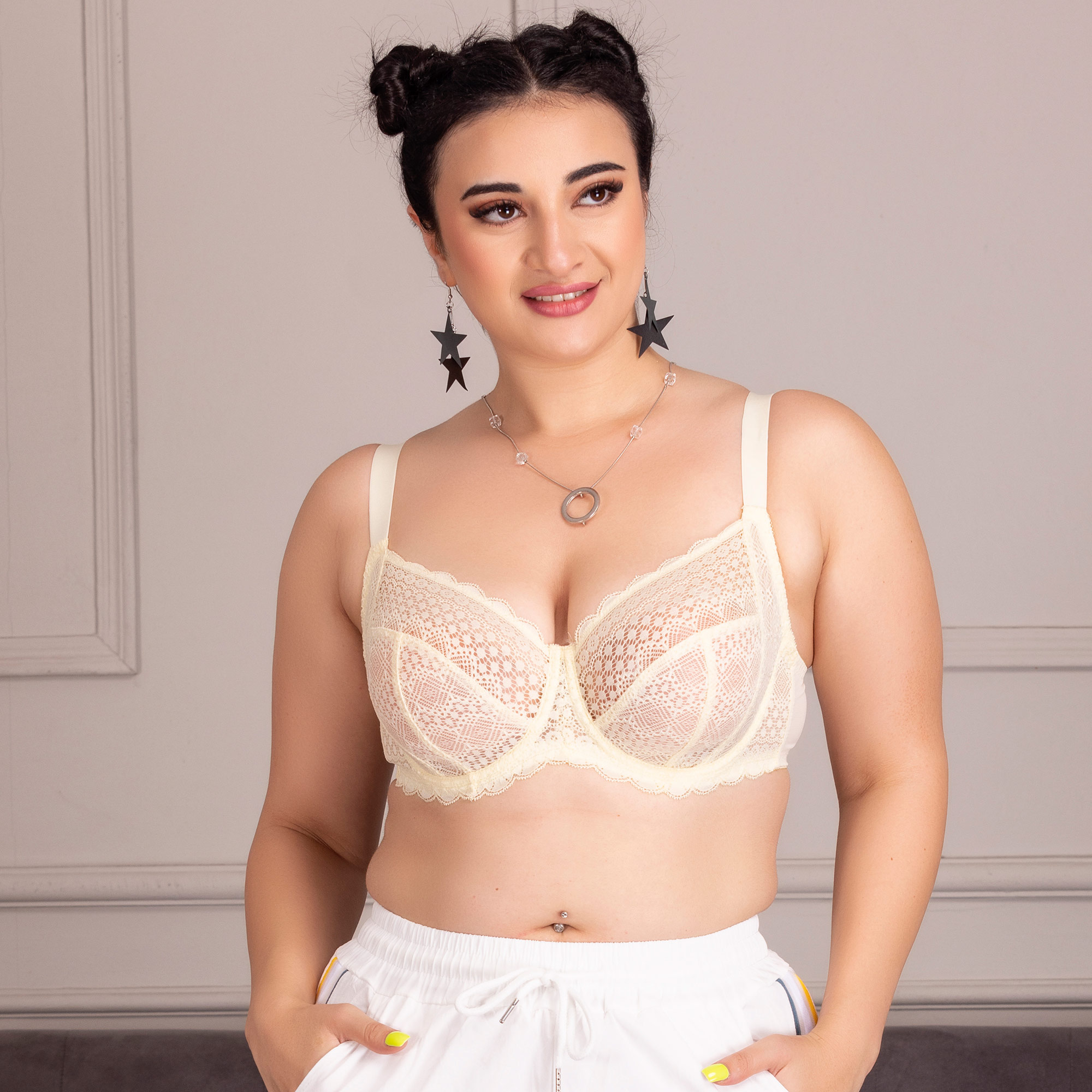 Lisca Womens 'Evelyn' Underwired Full Cup Bra - White Lace - Size