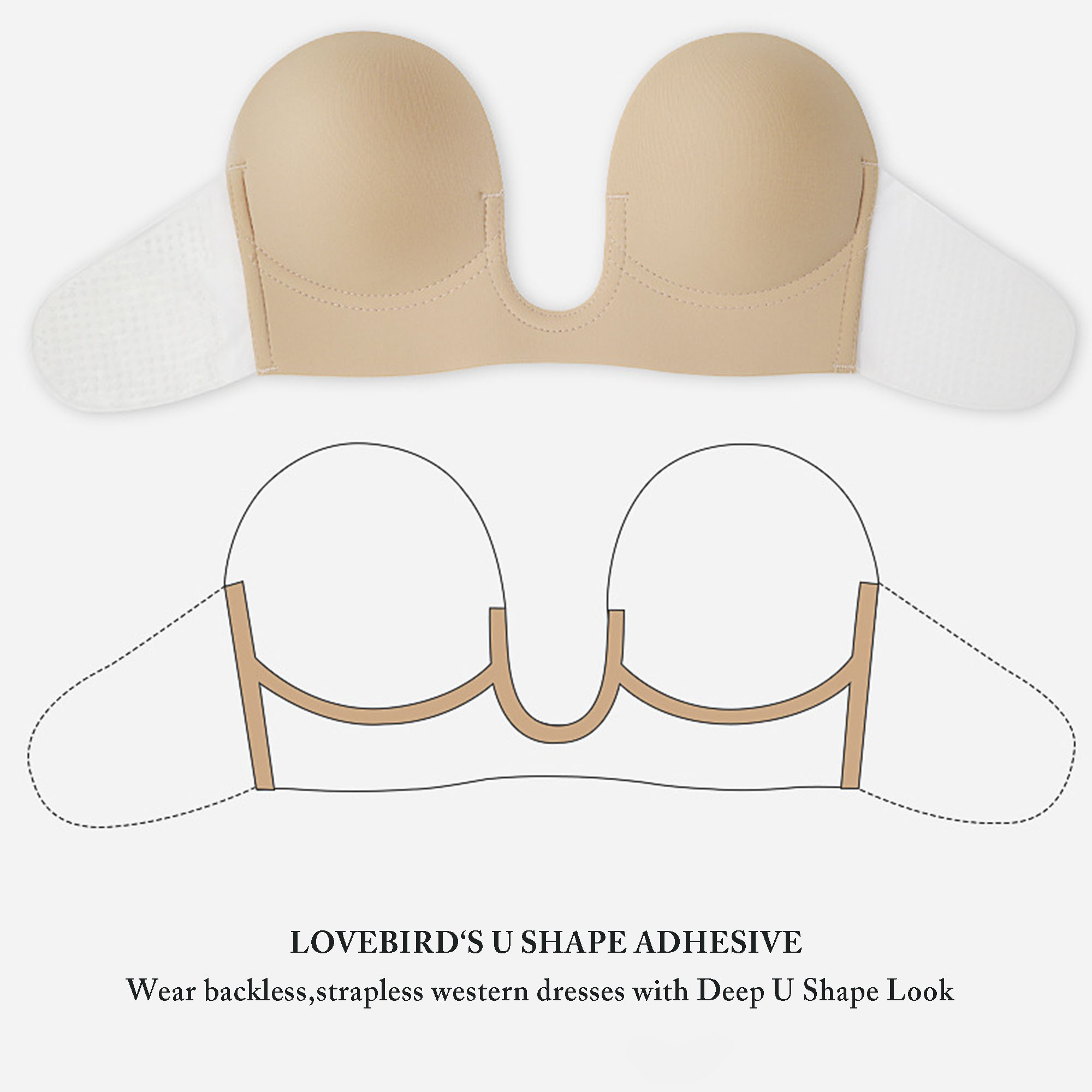Push up Adhesive Silicone Bra Deep U-Shaped Reusable Strapless Backless  Invisible Bra : : Clothing, Shoes & Accessories