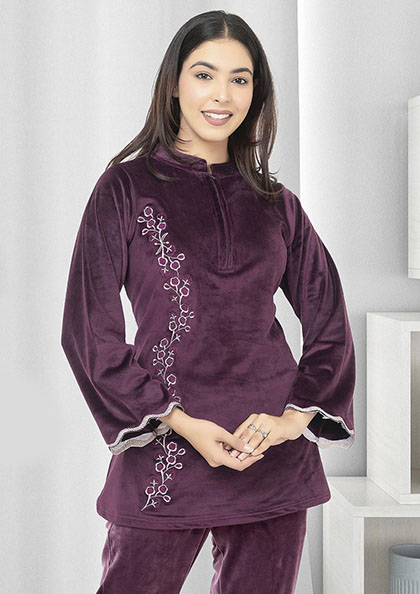 Buy Online NS553 Velvet Long Top Nightsuit | Lovebird