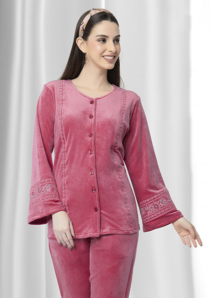 Buy Online CS19 Velvet Front Open Night Suit | Lovebird