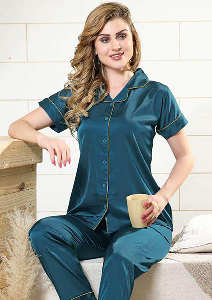 Buy Online NS-890 Front Open Satin Night Suit Plain | Lovebird