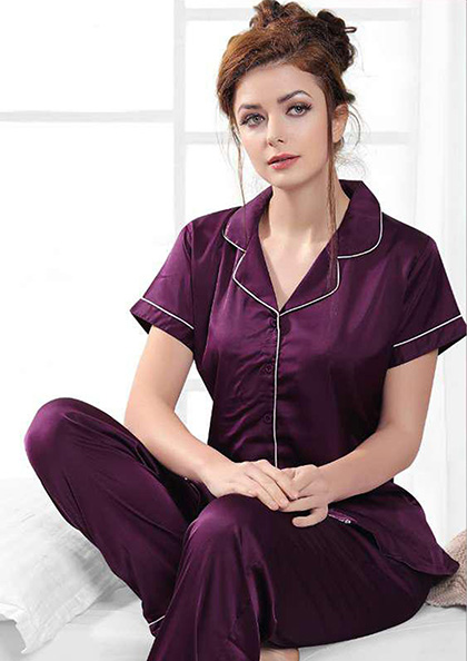 Buy Online NS-890 Front Open Satin Night Suit Plain | Lovebird