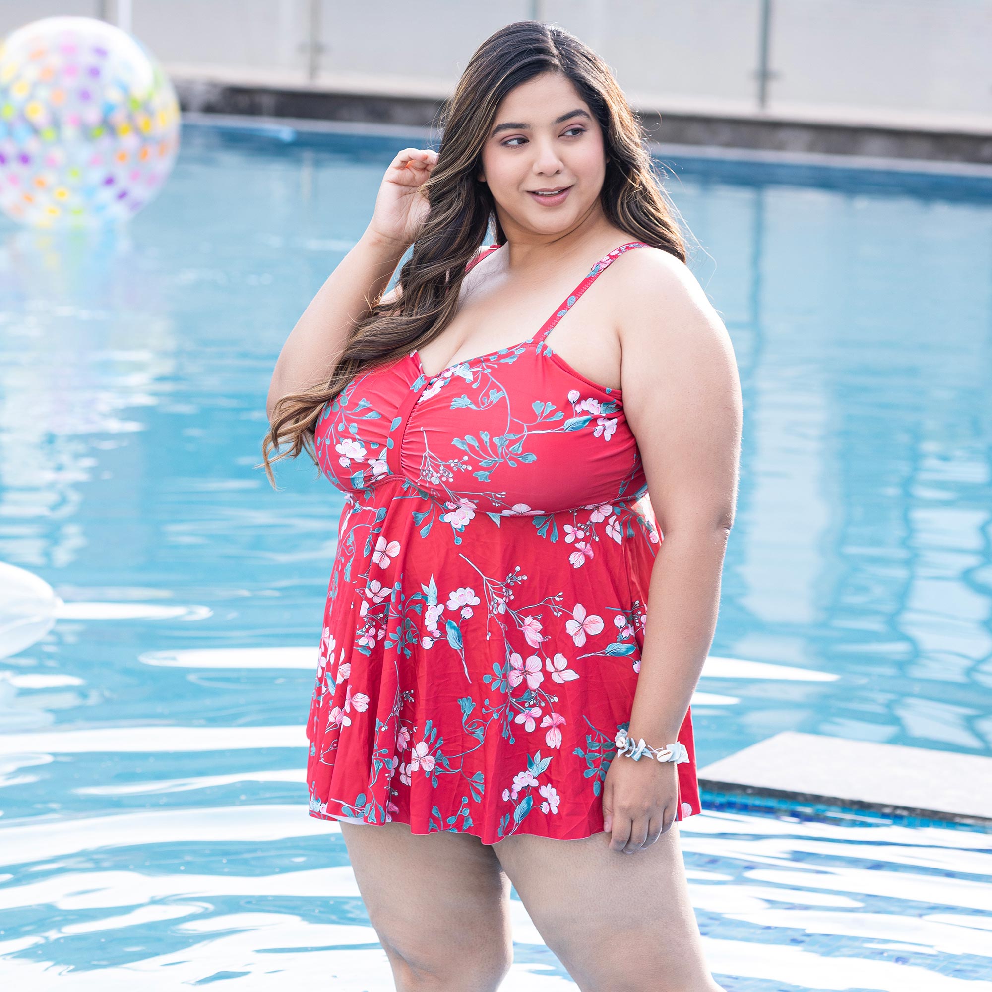 Plus Size Floral Swimdress Swimwear with Boyshorts Tummy