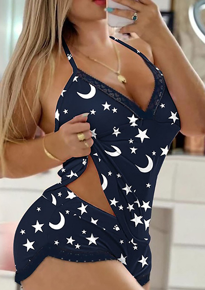 Buy Online Lace-trimmed camisole shorts women's pajama casual loungewear set | Lovebird