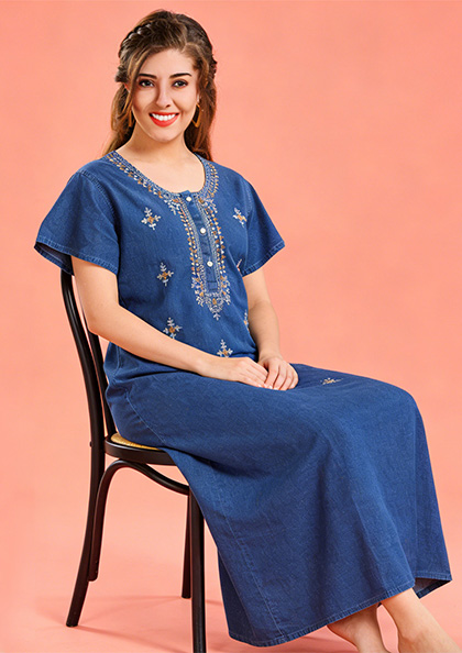 Buy Online LOVEBIRD Denim Nighty 03 Cotton Blend | Lovebird