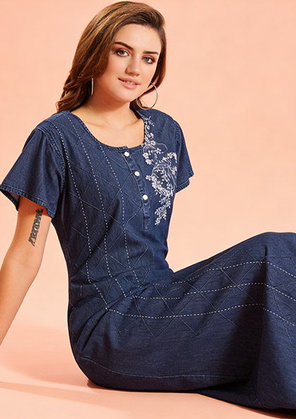 Buy Online LOVEBIRD Denim Nighty 07 Cotton Blend | Lovebird