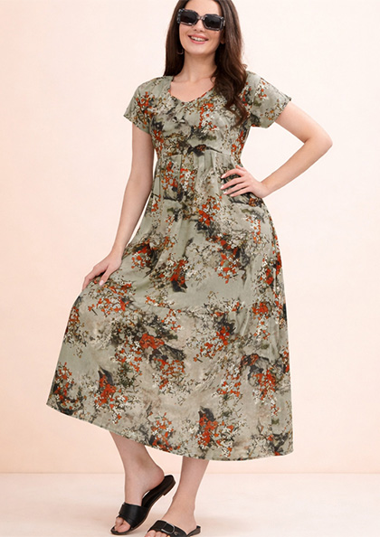 Buy Online LOVEBIRD 9704 Midi Rayon Nighty | Lovebird