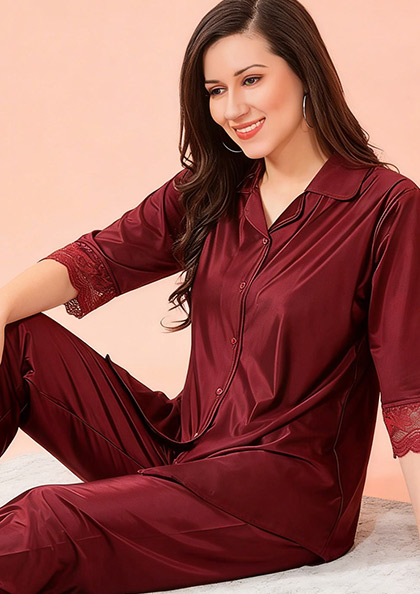 Buy Online LOVEBIRD Ns8857 Mulberry Silk Night Suit | Lovebird