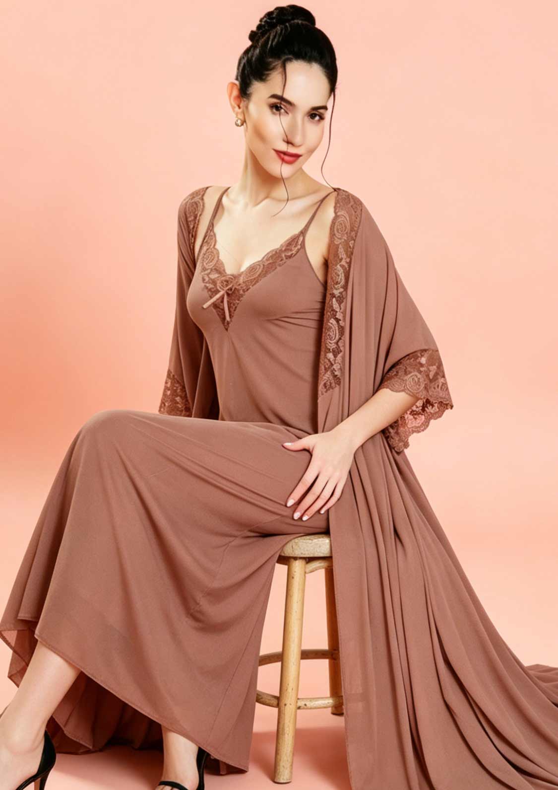 Buy Online LOVEBIRD C269 Long Nighty Long Gown Malai | Lovebird