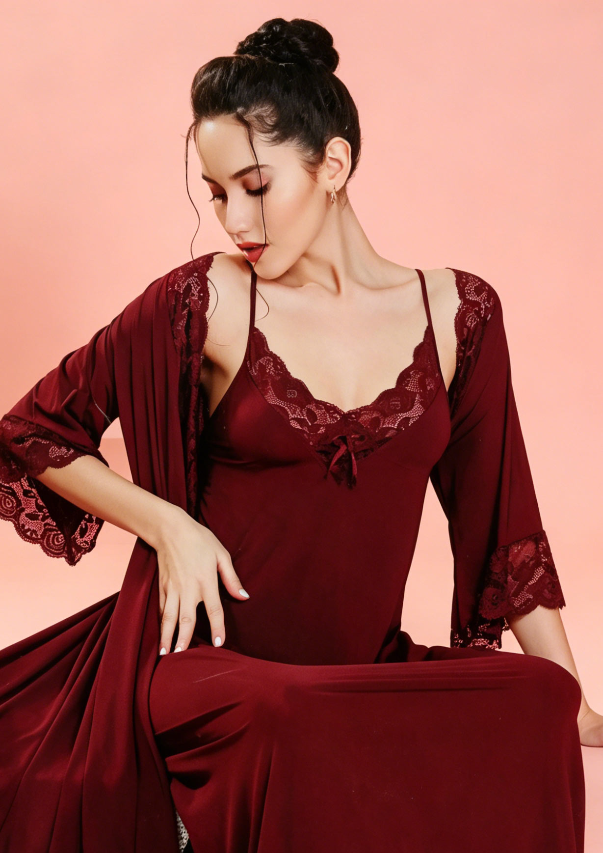 Buy Online LOVEBIRD C269 Long Nighty Long Gown Malai | Lovebird