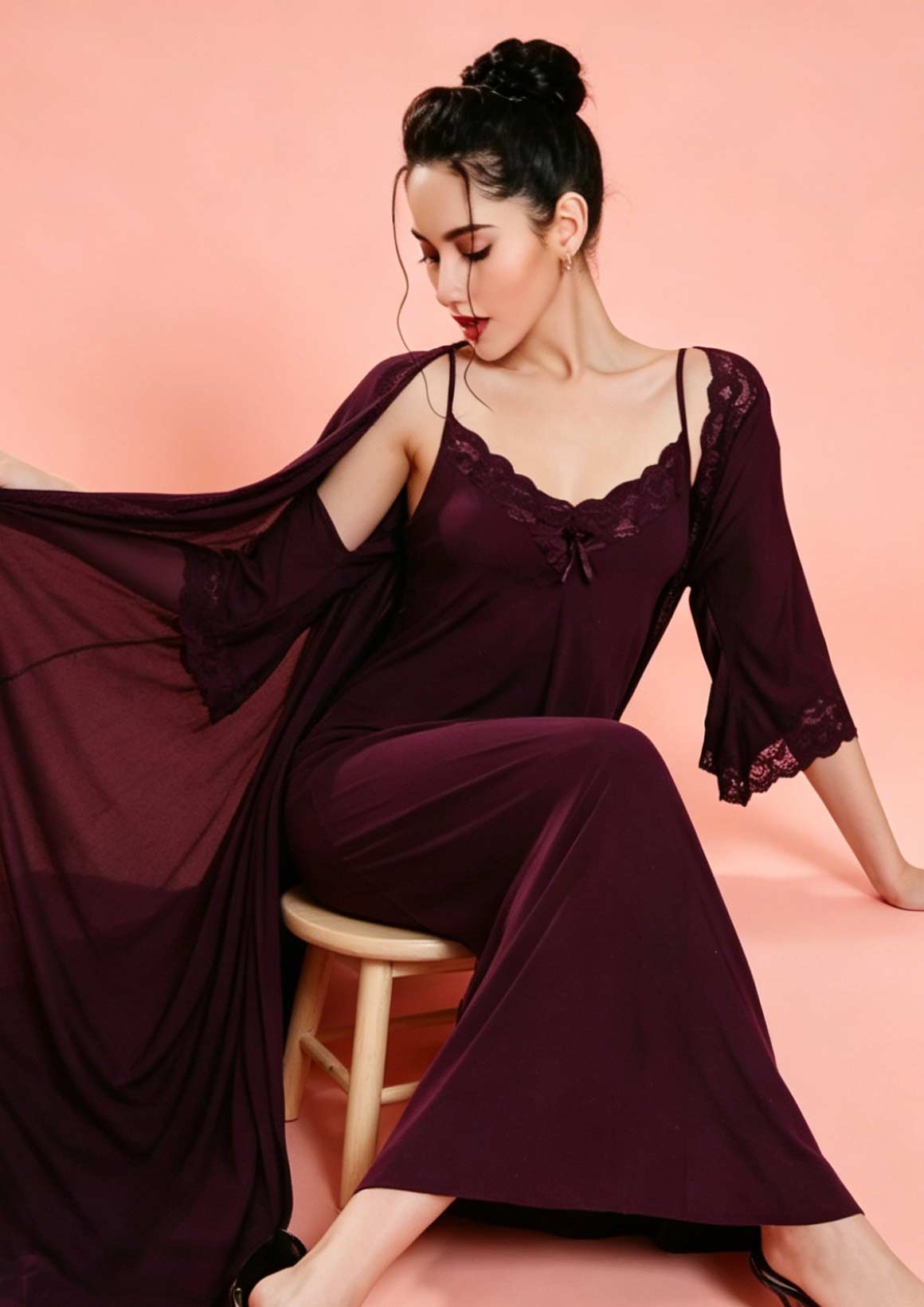 Buy Online LOVEBIRD C269 Long Nighty Long Gown Malai | Lovebird