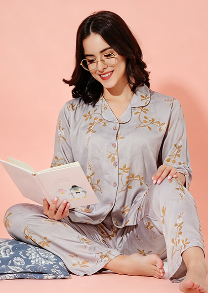 Buy Online LOVEBIRD Ns8880 Rayon Satin Front Open Night Suit | Lovebird