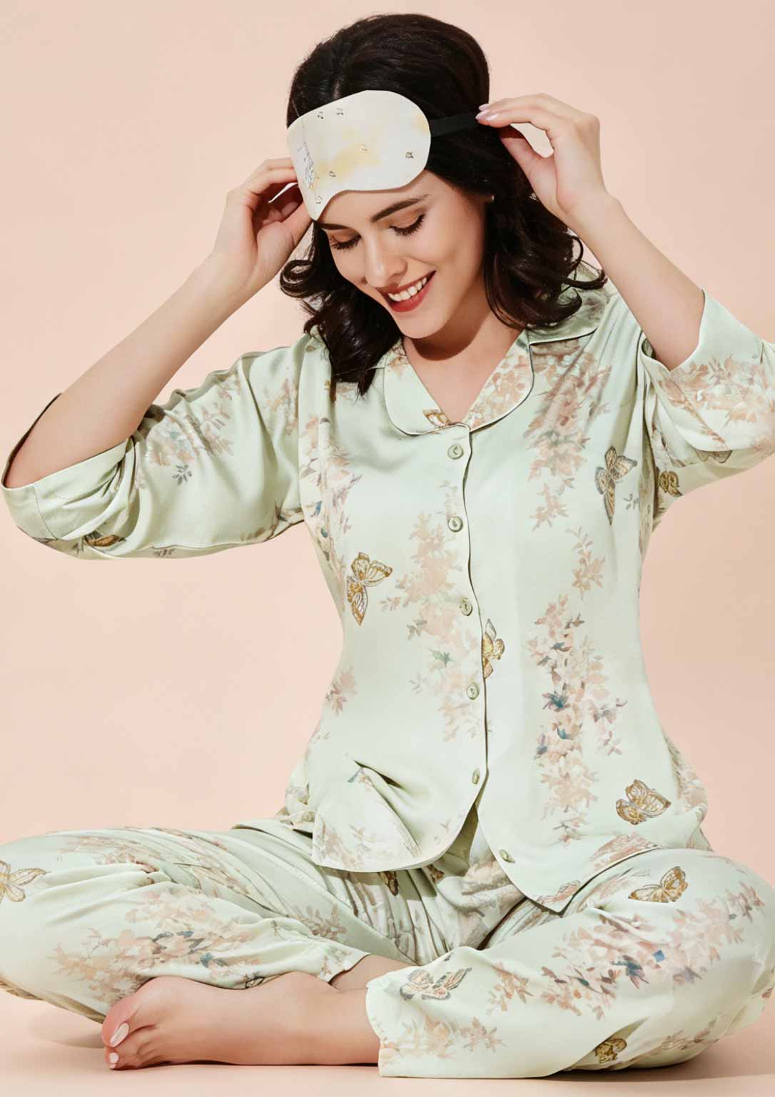 NS8881 RAYON SATIN FRONT OPEN NIGHT SUIT