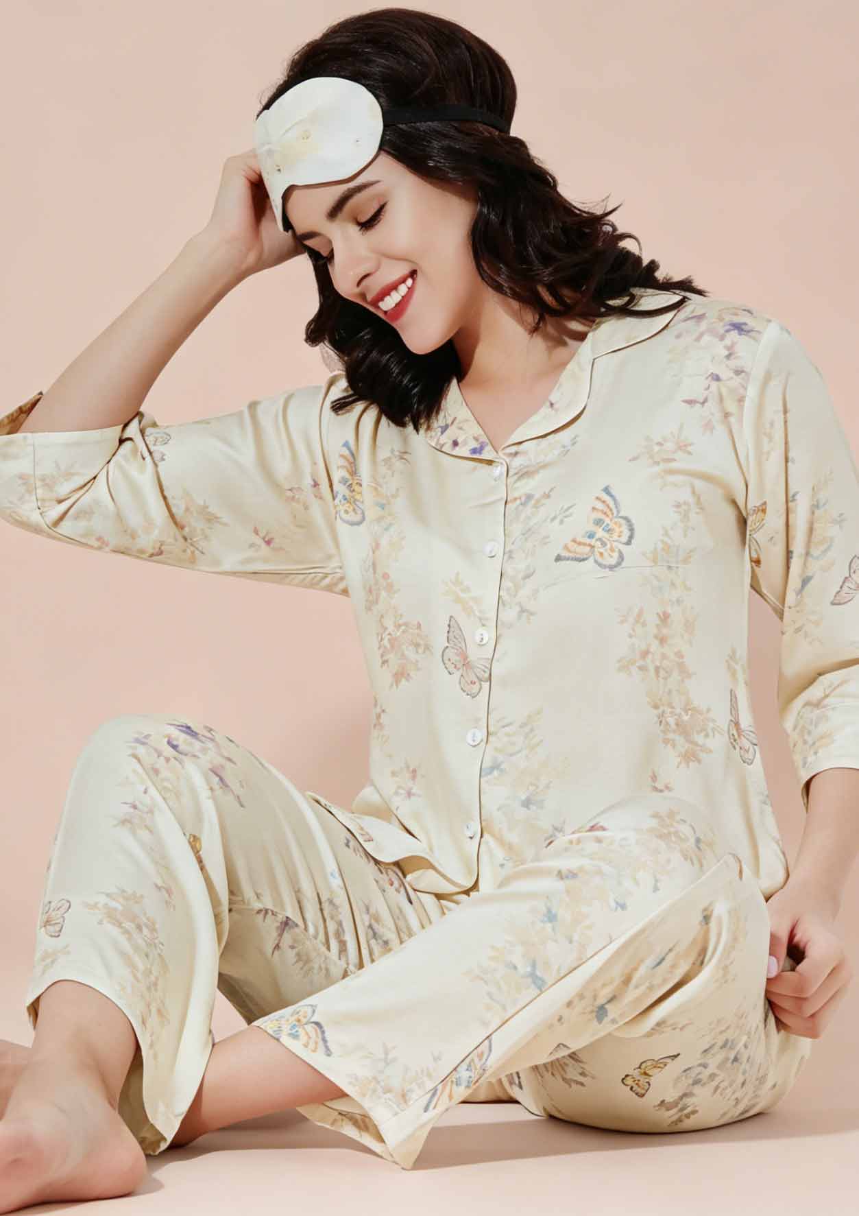 Buy Online LOVEBIRD Ns8881 Rayon Satin Front Open Night Suit | Lovebird