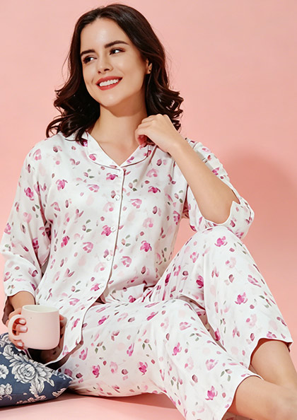 Buy Online LOVEBIRD Ns8883 Rayon Satin Front Open Night Suit | Lovebird