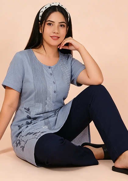 Buy Online LOVEBIRD Ns8884 Long Kurti Night Suit | Lovebird