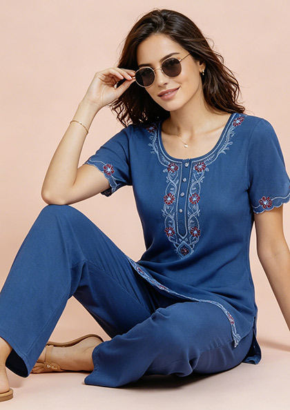 Buy Online LOVEBIRD Ns8885 Long Kurti Night Suit | Lovebird