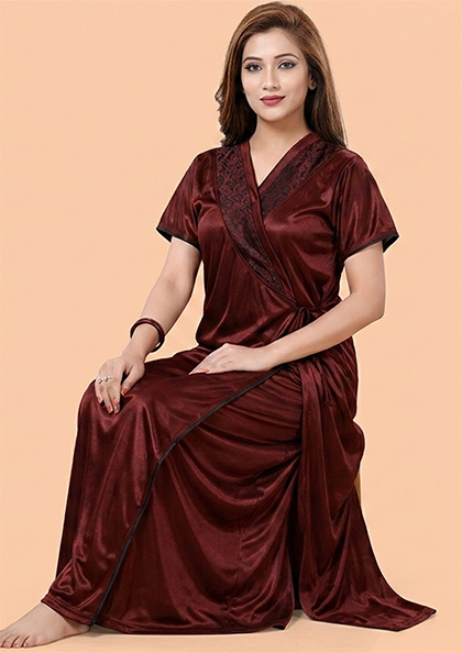 Buy Online LOVEBIRD C279 Short Nighty Short Full Gown Satin | Lovebird