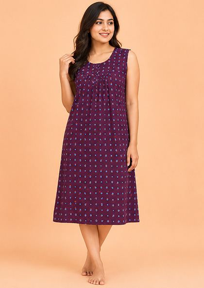 Buy Online LOVEBIRD Ct Nighty 36 Midi Knee Length Cotton Blend | Lovebird