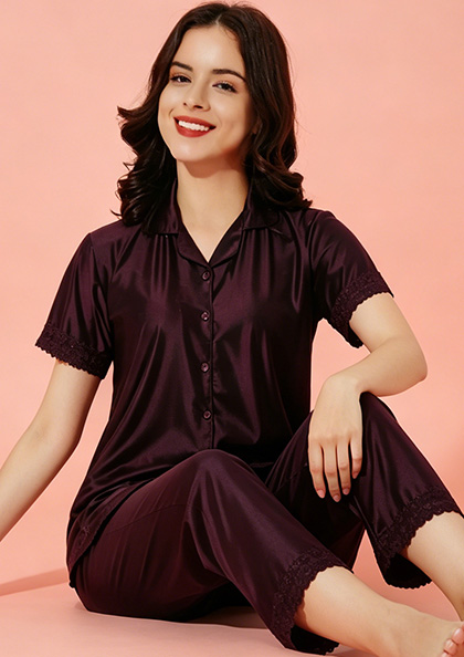 NS9907 MULBERRY SILK FRONT OPEN NIGHT SUIT
