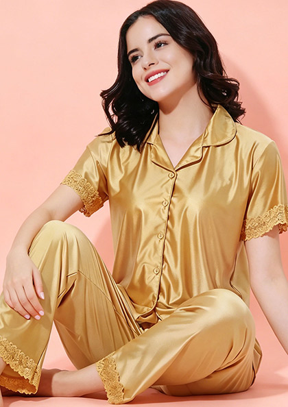 Buy Online LOVEBIRD Ns9907 Mulberry Silk Front Open Night Suit | Lovebird