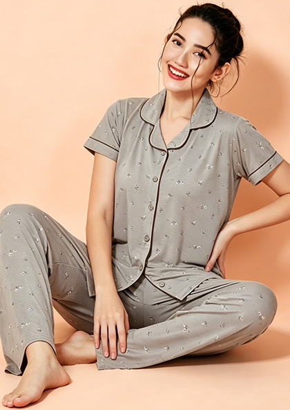 Buy Online LOVEBIRD Ns9908 Viscose Modal Front Open Night Suit | Lovebird