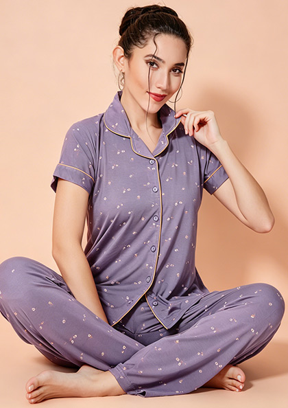 Buy Online LOVEBIRD Ns9908 Viscose Modal Front Open Night Suit | Lovebird