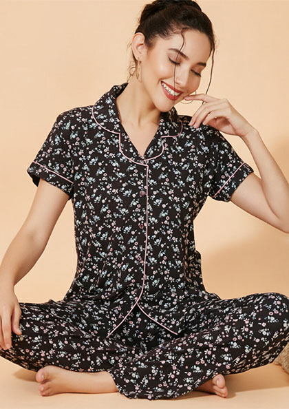 Buy Online LOVEBIRD Ns9909 Viscose Modal Front Open Night Suit | Lovebird