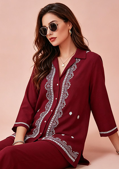 CO-ORD SET 6671 LINEN COTTON NIGHT SUIT