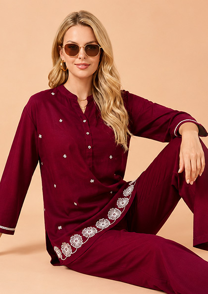 CO-ORD SET 6672 LINEN COTTON NIGHT SUIT