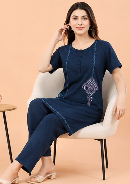 Buy Online LOVEBIRD Ns9910 Long Kurti Cotton Night Suit | Lovebird