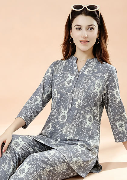 Buy Online LOVEBIRD Ns9911 Semi Long Kurta Night Suit | Lovebird