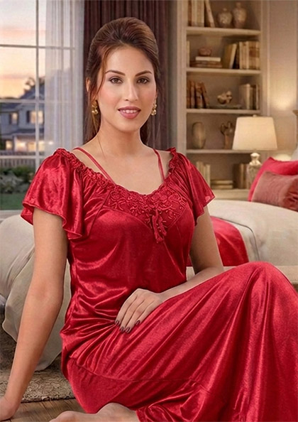 Buy Online LOVEBIRD F612 Satin Nighty 6pc | Lovebird